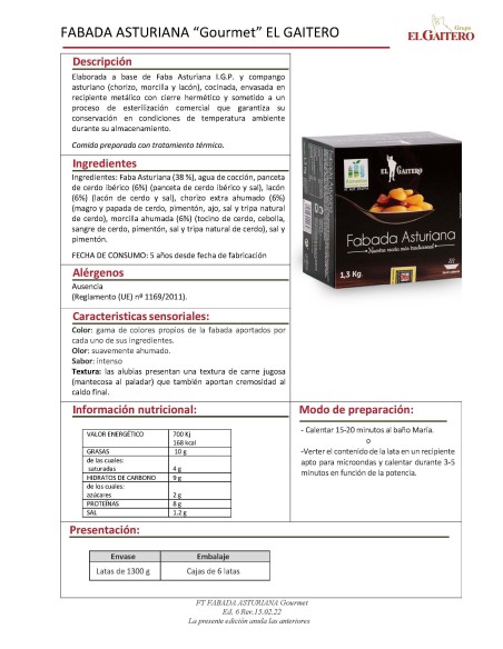 FABADA ASTURIANA - 6 latas de 1,3 KG