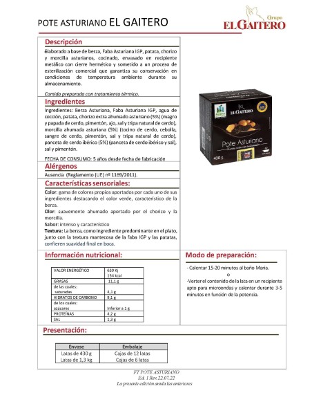 POTE ASTURIANO - 6 latas de 430gr
