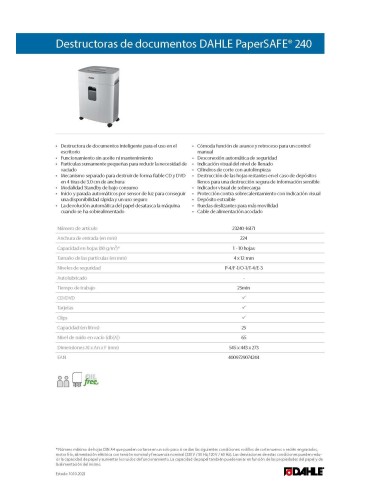 DESTRUCTORA DOCUMENTOS DAHLE PaperSAFE 240
