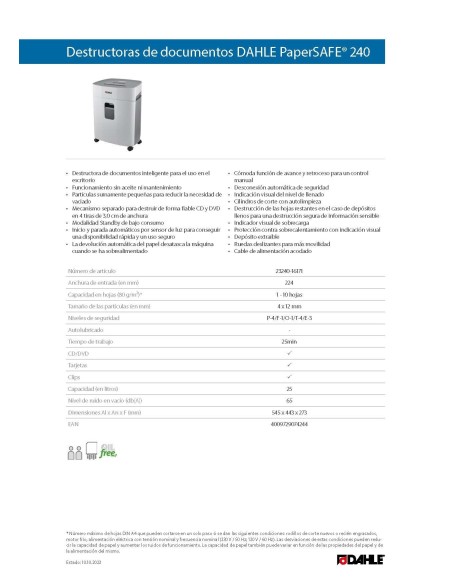 DESTRUCTORA DOCUMENTOS DAHLE PaperSAFE 240