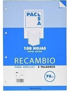 RECAMBIO AT A4 100 HOJAS 4x4 CON MARGEN PACSA