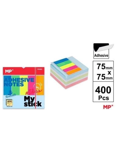NOTAS ADHES. NEON MP PN181 75x75 + Regalo pack banderitas