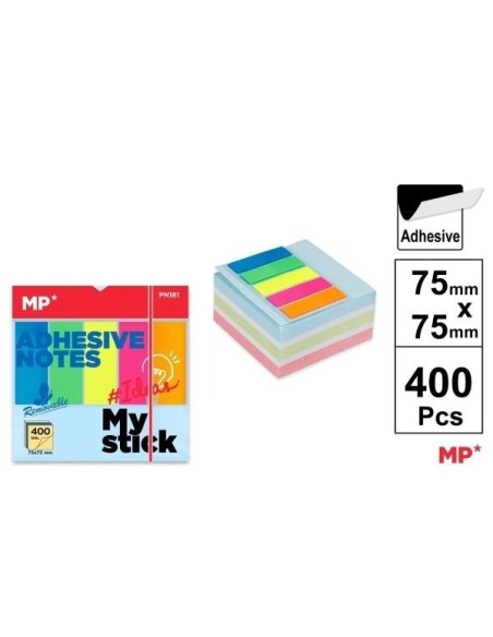 NOTAS ADHES. NEON MP PN181 75x75 + Regalo pack banderitas