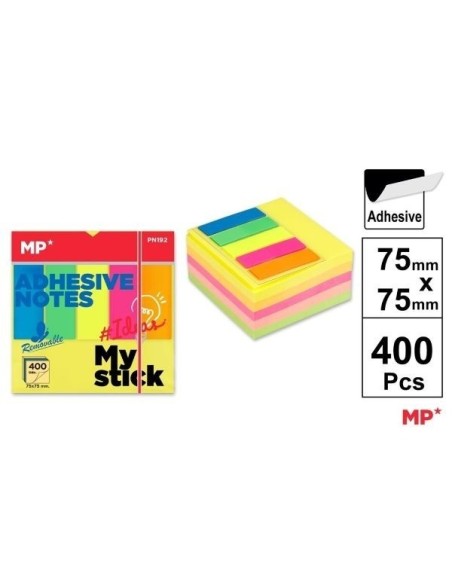 NOTAS ADHESIVAS COLORES SURTIDOS NEON MP PN 192 75x75